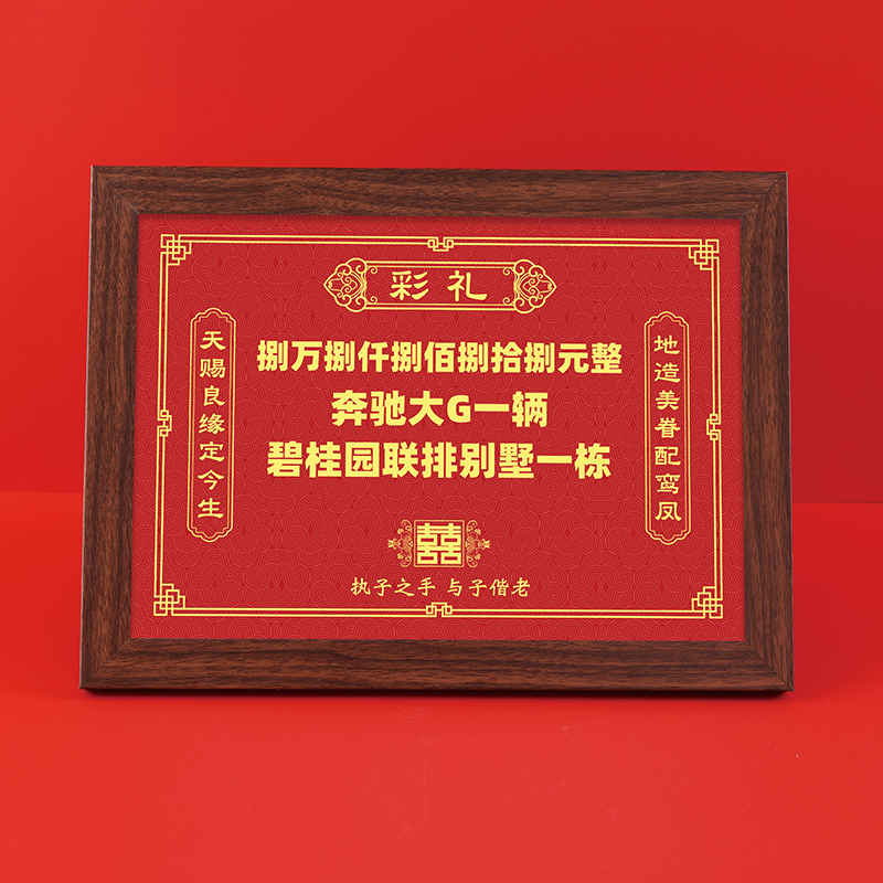 聘礼彩礼展示相框婚礼聘金存单支票订婚布置男方定提亲聘礼单定制
