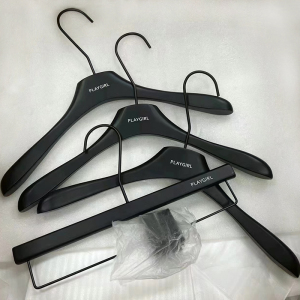 衣架服装店实木烤漆哑黑色女装衣挂防滑无痕高档衣撑裤架定制LOGO