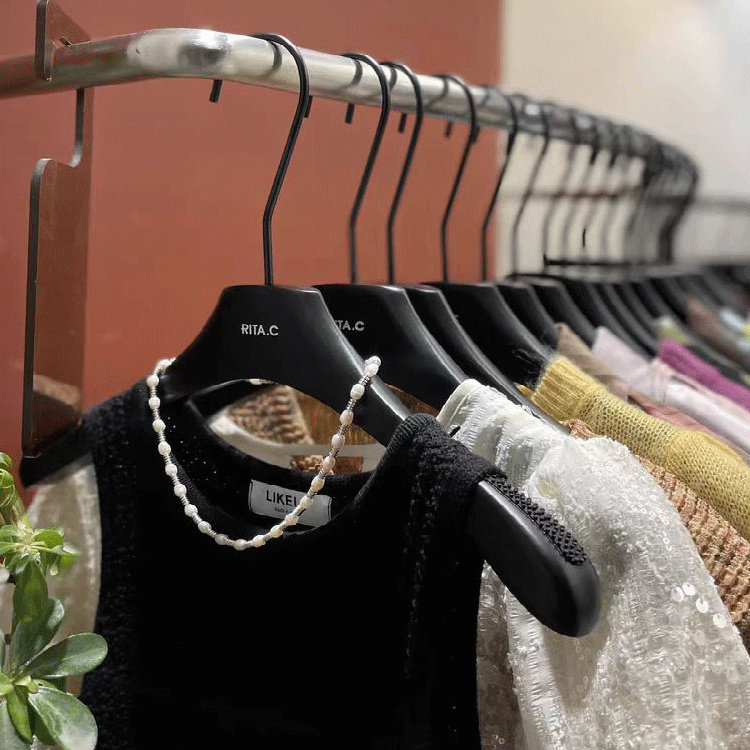 服装店衣架实木哑黑色烤漆女装衣挂防滑儿童高档衣撑裤架定制LOGO