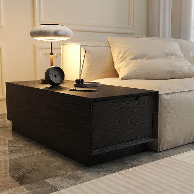 侘寂风轻奢沙发边几全实木茶几边柜储物柜客厅简约黑色扶手柜