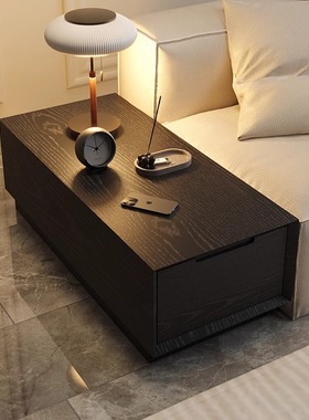 客厅沙发边几中柜黑色实木中间夹缝柜意式简约现代扶手边柜侧边柜