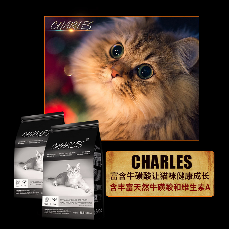 查尔斯猫粮室内短毛长毛猫鱼肉