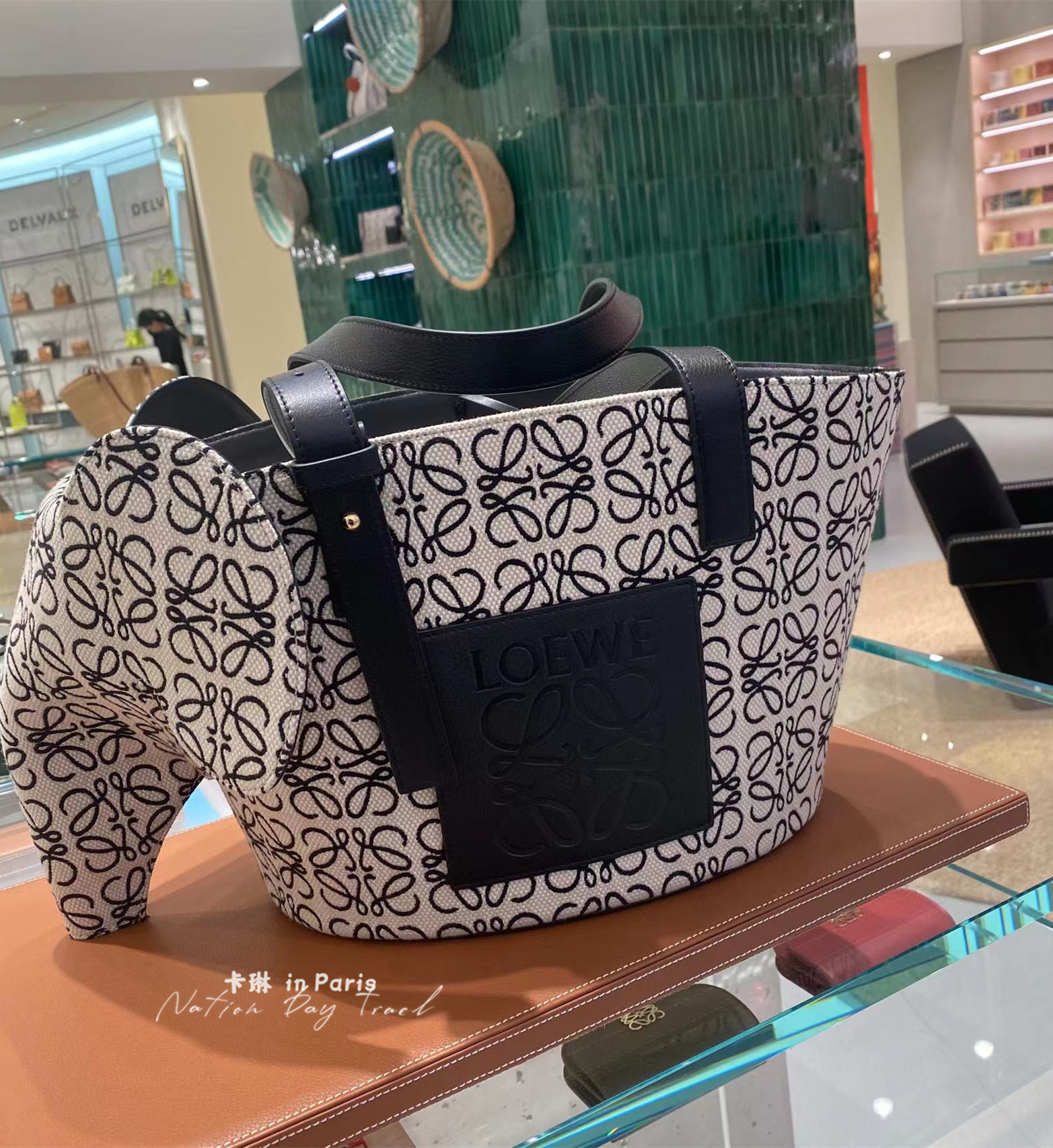 loewe女包罗意威新款大象老花拼接印花托特包单肩购物袋优歆代购