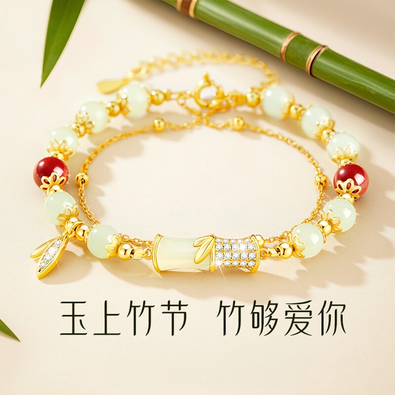 好运竹节和田玉手链纯银女士款2026新款手串生日礼物送女友S925