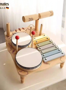德国儿童木制架子鼓儿童音乐风铃打击乐器敲琴鼓敲锣宝宝用手拍鼓