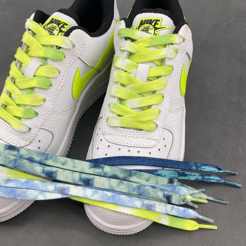 球鞋定制aj1空军一号af1激光蓝aj4金属烟灰荧光绿渐变色 扎染鞋带