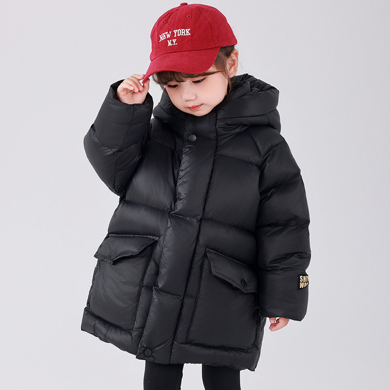 儿童羽绒服2025新款男童女童宝宝加厚90白鸭绒连帽中长款童装外套