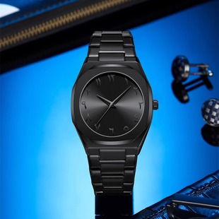 无logo手表黑武士简约个性大表盘高级感商务休闲男士钢带防水腕表