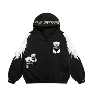 外套 拉链开衫 MW101071092 宽松情侣款 重工植绒小熊翅膀连帽卫衣