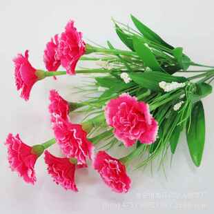 10头康乃馨仿真花束绢花 假花装饰花人造花母亲节礼物