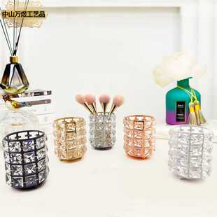 金属水晶笔筒化妆刷美甲笔刷收纳盒化妆台精致摆件水晶摆件