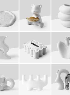 贝汉美欧式白色花瓶高级感创意家居装饰品不规则花器陶瓷摆件