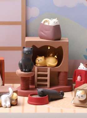 日系猫咪摆件卡通可爱小动物盲盒手办桌面公仔摆件生日礼物创意