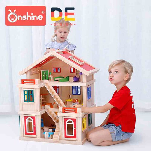 onshine儿童益智礼盒度假娃娃屋创意积木diy玩具别墅套装过家家