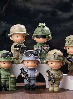 潮玩铁血军魂盲盒公仔手办男生生日礼物树脂工艺小摆件车摆