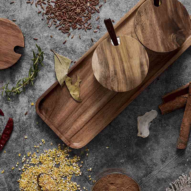 厂家直销玻璃调味罐三件套创意厨房用品盐罐糖罐木制调味盒套装