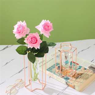 小清新适合家庭花瓶放玫瑰花插鲜花干花的专用仿真花加高级感轻奢