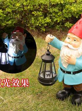 美式精灵侏儒提灯花园装饰品跨境新品摆件创意礼物树脂工艺品