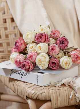 家居装饰烤边手札玫瑰厂家仿真花跨境婚庆假花INS风MW66786