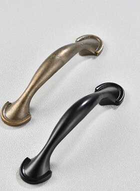 现代简约橱柜抽屉美式黑色衣柜门把手欧式柜子单孔锌合金孔距76mm