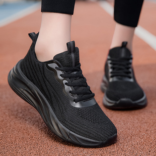 黑色运动鞋女夏季网面透气妈妈鞋防滑软底久站不累脚上班工作鞋女