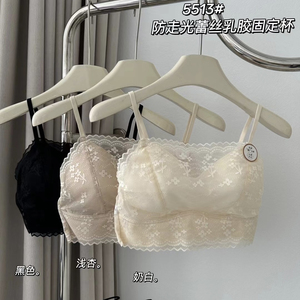 2024春夏森色系性感蕾丝美背内衣女一体文胸裹胸防走光薄款抹胸