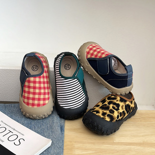 2025春秋款儿童帆布鞋魔术贴男女童软底鞋格子幼儿园防滑鞋子宽版