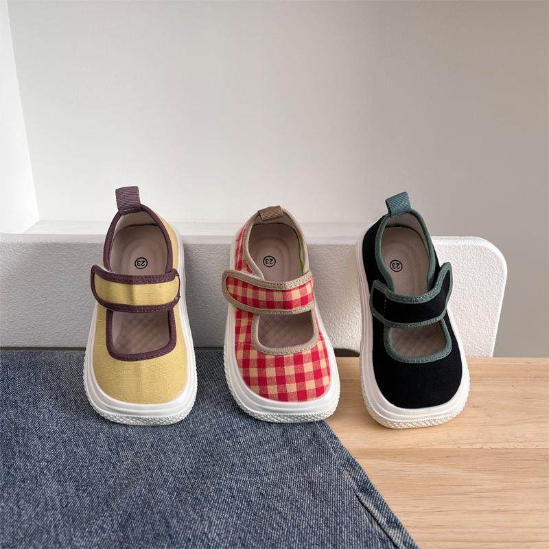 方头浅口鞋魔术贴女孩春夏透气帆布鞋幼儿园室内外格子儿童鞋韩版,童鞋/婴儿鞋/亲子鞋,帆布鞋,淘宝优惠券,粉丝福利购,淘宝优惠卷
