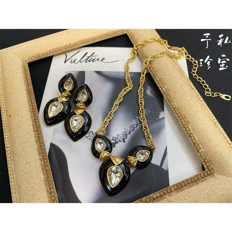 女复古黑金巴洛克耳环项链包邮