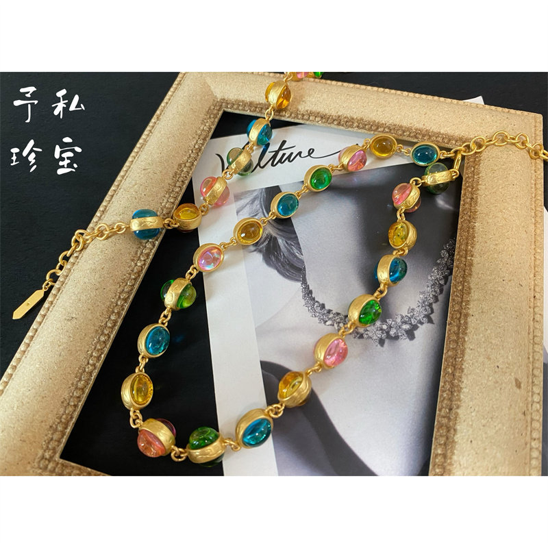 包邮 1563 复古Vintage镀真金糖果马卡龙彩色球球项链手链套装