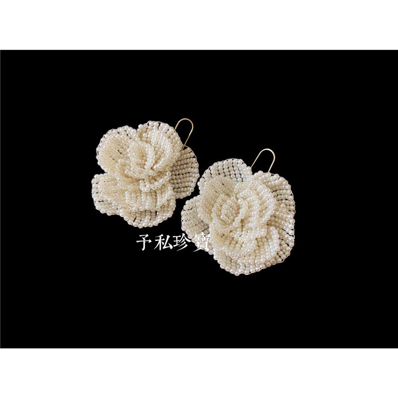 包邮 936 复古Vintage仿珍珠夸张手工编织欧美港风走秀花朵耳环