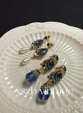 满50包邮 1973 复古Vintage欧美巴洛克彩色水钻民族风中长款耳环