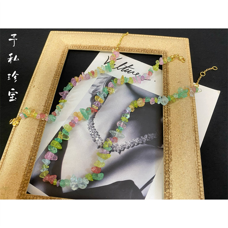 满50包邮 1576 复古Vintage金属巴洛克天然彩色水晶石头手链项链