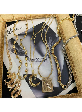 女复古巴洛克龙爱心月亮项链