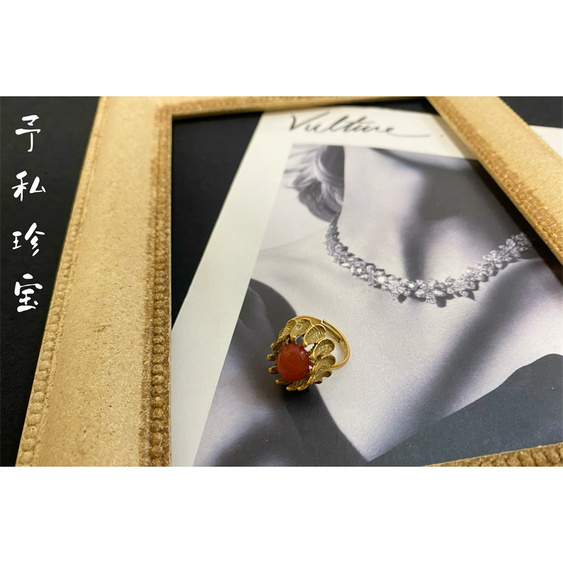 包邮 1657 复古Vintage巴洛克镀真金保色中古款做旧宝石开口戒指
