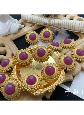 琉璃女复古宫廷风耳钉耳夹项链