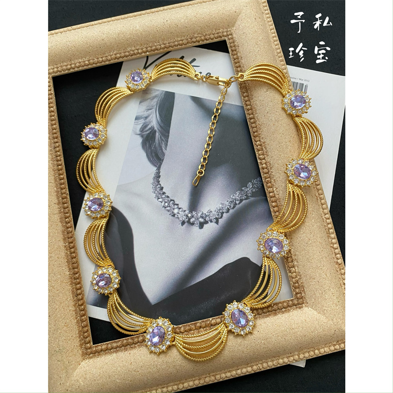 宫廷风紫色镂空礼服项链颈链