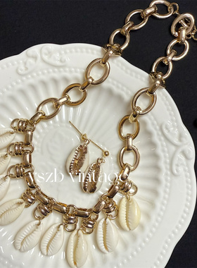 复古夸张度假风贝壳耳环项链