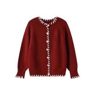 宽松百搭慵懒风针织开衫 休闲时尚 2470 圆领毛衣外套女秋冬新款 法式