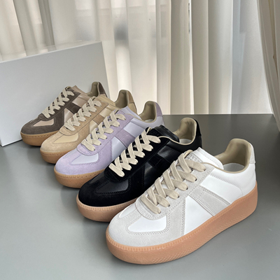 2025马家新款复古真皮厚底增高德训鞋系带透气小白鞋运动休闲板鞋