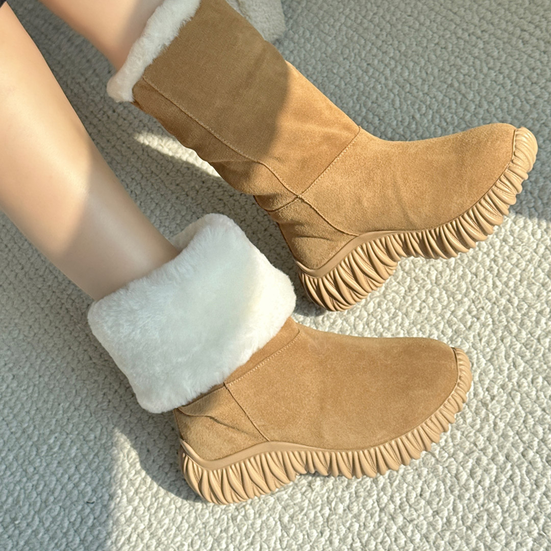 冬季新款保暖雪地靴厚底防滑真皮短靴长靴两穿加绒加厚皮毛一体靴