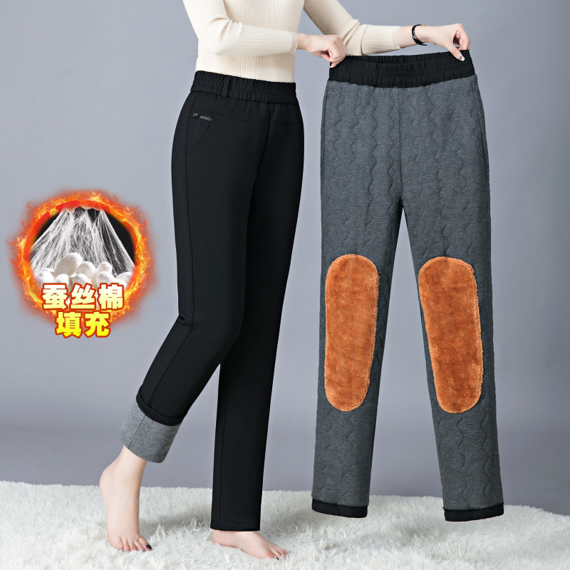 时尚保暖妈妈冬装蚕丝棉裤外穿中老年女装高腰裤子加厚护膝直筒裤,女装/女士精品,中老年女装,淘宝优惠券,粉丝福利购,淘宝优惠卷