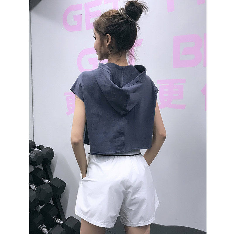 帅气连帽运动瑜伽服上衣女夏季宽松短袖训练t恤专业跑步无袖背心,运动服/休闲服装,运动T恤,淘宝优惠券,粉丝福利购,淘宝优惠卷