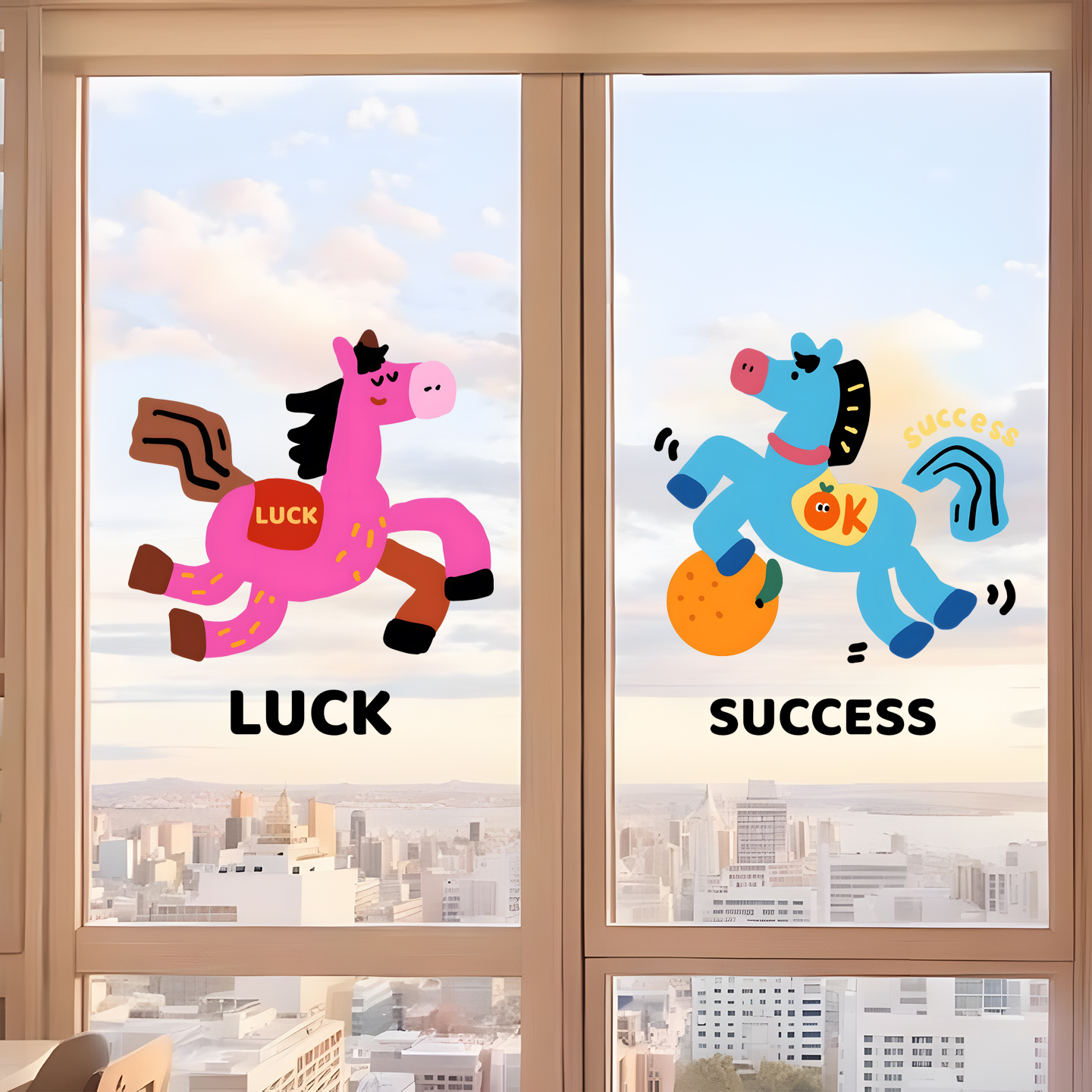 店铺INS风玻璃卡通手绘小马装饰