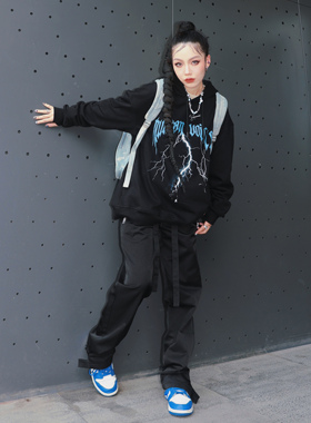 Human Voices闪电印花连帽卫衣男女宽松高街帽衫外套休闲嘻哈潮牌