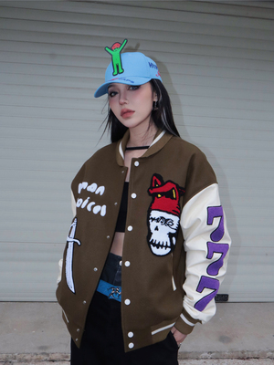 humanvoices海盗刺绣棒球夹克
