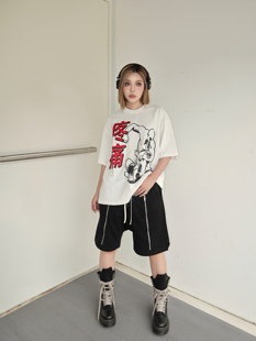 宽松休闲五分裤 男女夏季 潮流 Voices三拉链纯棉重磅水洗短裤 Human