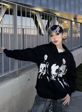 Human Voices原创骷髅骑士刺绣重磅连帽卫衣男女宽松外套秋冬潮流