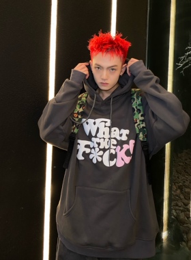 Human Voices what the f*ck字母发泡卫衣宽松连帽外套嘻哈潮牌