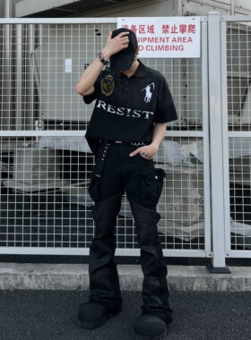 Human Voices原创镰刀刺绣水洗POLO衫男女宽松短袖纯棉T恤潮流